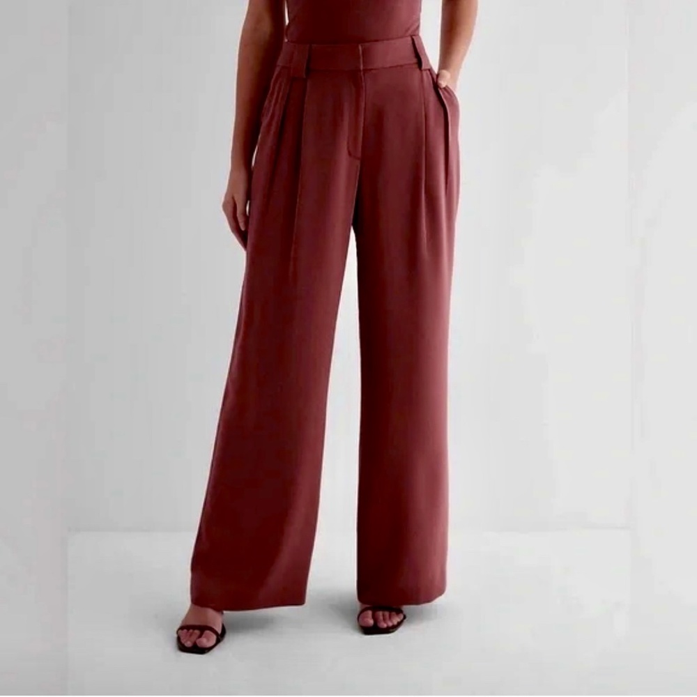 Express Stylist High Waisted Pleated Wide Leg Pant in Rust